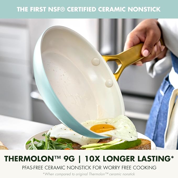 GreenPan Nonstick Reserve Pro 8" Frying Pan, NSF Certified Ceramic, Hard Anodized PFAS-Free Skillet, Stainless Steel Handles, Oven & Dishwasher Safe, Seaside Blue
