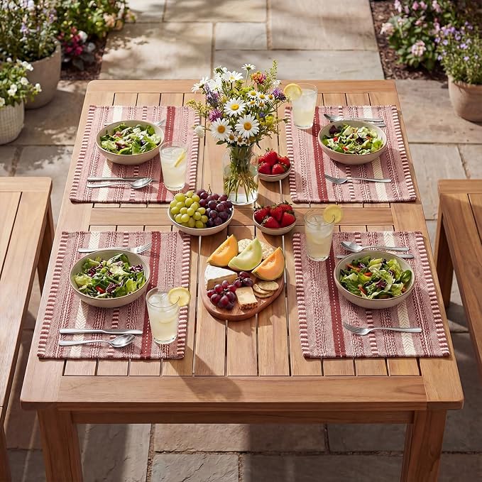 Artoid Mode Red Farmhouse Woven Braided Stripe Placemats Set of 6,12x18 Inch Seasonal Holiday Table Mats Party Kitchen Dining Decoration