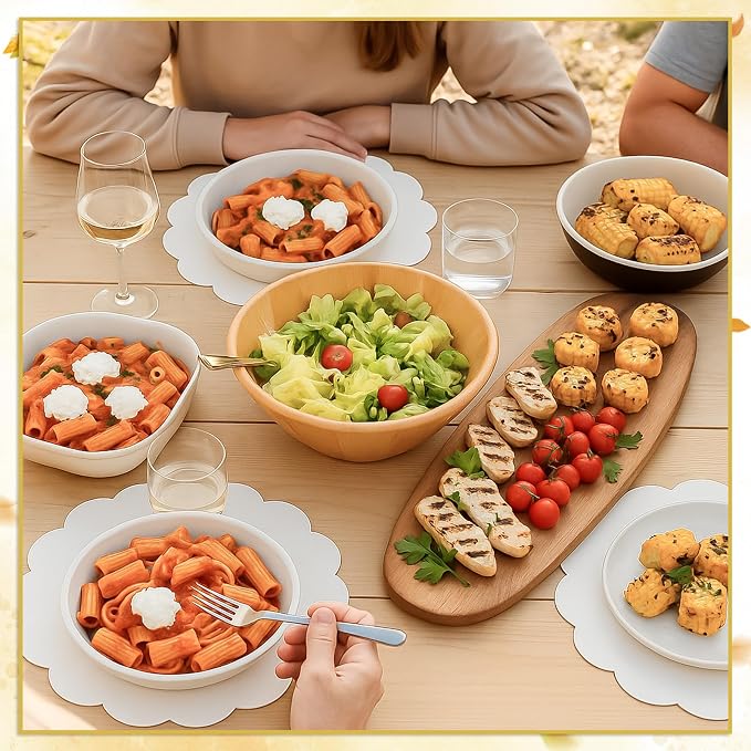 60 Pcs White Paper Placemats, 13.5 Inch Disposable Scalloped Placemat | Disposable Table Place Mats Decorative Paper for Birthday Wedding Bridal Shower Holiday Party