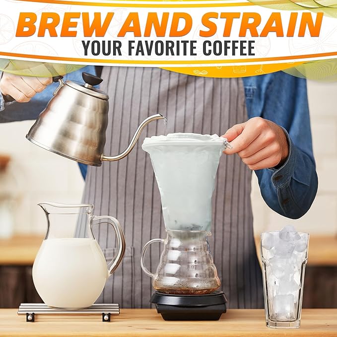 5.3 In Thai Tea Strainer, Fine Mesh Cloth, Stainless Steel Handle | Large Tea Strainer for Loose Tea, Long Steel Handle, Reusable, Easy to Clean, Cotton Muslin, Suitable for Milk, Juice & Vine