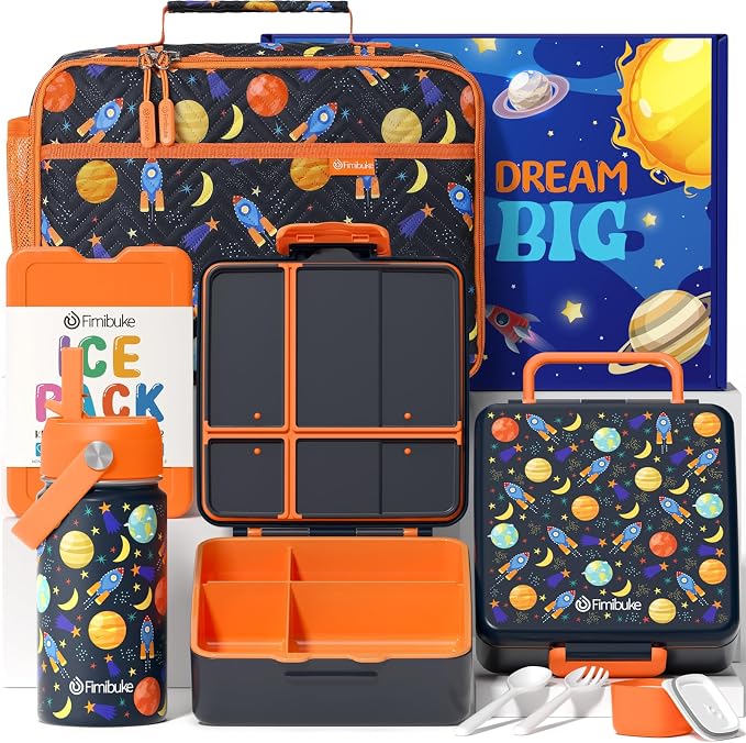Fimibuke Kids Bento Lunch Box with 4 Compartments, Insulated lunch Bag, Stainless Steel Insulated Water Bottle, Ice Pack & Utensils Set, Birthday Gifts for Ages 3-12 Back to School Toddler Girls Boys | Lunch Box Kids with 4 Compartments, Ice Pack & Ute...