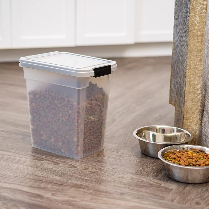 IRIS USA Dog Food Storage Container, Up to 10 lbs, Clear/Gray, Made in USA | BPA-Free, Airtight Seal, Best for Cat Food, Bird Seed, Chicken Feed, Pet Toys, Treats, Pellets