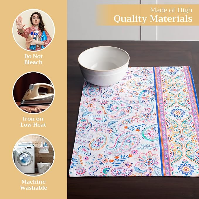Maison d' Hermine Placemats Set of 4 Reusable 100% Cotton (13"x19") | Cloth Place Mats Washable Table Mats for Kitchen Dining Party Wedding Hotel Home Restaurant Spring Summer - Indian Floral