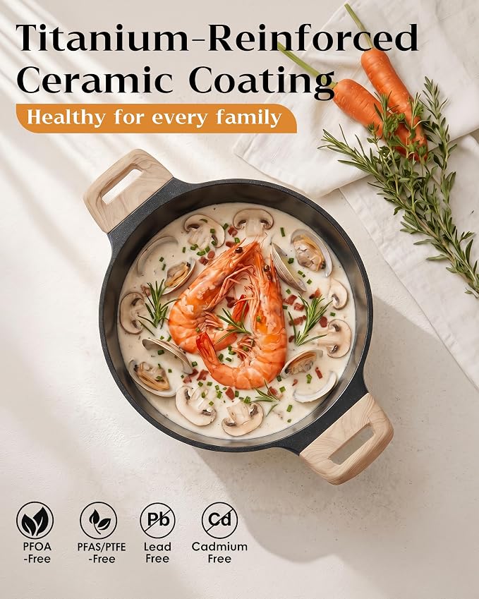 FDN Titanium Ceramic Cooking Pot with Lid, Pfos & Pfoa Free Nonstick Stock Pot, Large Soup Pot, Big Pots for Cooking, Multipurpose Cookware, Ollas Antiadherentes Para Cocinar, Cacerolas, Blue