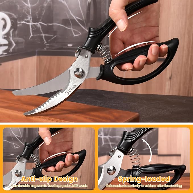Gisde Heavy Duty Poultry Shears Kitchen Shears for Food Kitchen Scissors All Ppurpose Heavy Duty Scissors for Chicken, Meat, Bone, Poultry, Spring Loaded, Dishwasher Safe