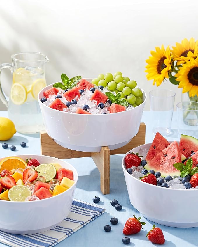 8 Pack Plastic Serving Bowls 128oz White Plastic Bowls Heavy Duty Disposable Serving Bowls for Party Snack & Salad & Candy & Bar Buffet | 128oz Heavy Duty Disposable Plastic Bowls, Perfect for Party Snack, Salad, Candy & Bar Buffet