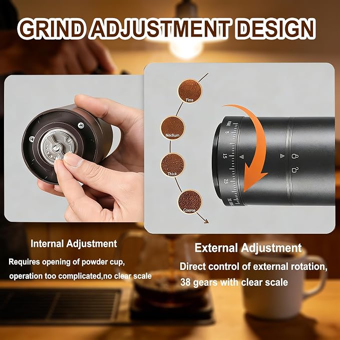 Portable Electric Burr Coffee Grinder, Rechargeable Espresso Grinder | Stainless Steel Coffee Bean Mill and Conical Mill 38 Adjustable Settings One-Button Operation for Travel Camping Office Home