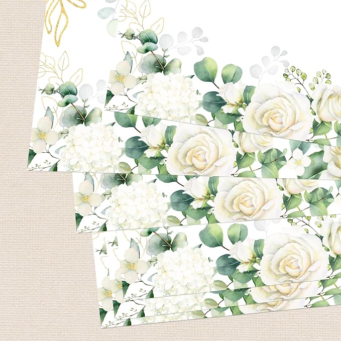 Paper Placemats Disposable 50 Pack Floral Placemat Disposable Place Mats | Spring Summer Decorative Wedding Anniversary Bride Birthday Party Supplies White Rose