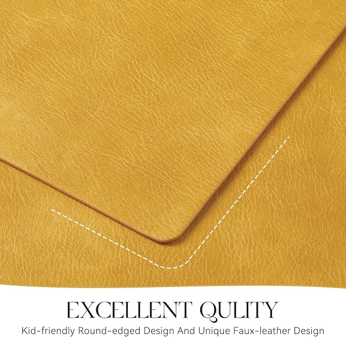 MOSAYT Vinyl Placemats Set of 6-12 X 17 Inch - Faux Leather 100% Waterproof Oil-Proof Wipeable PU Place Mats, Heat Resistant Reversible Table Mats for Kitchen, Dining, Outdoor, Yellow