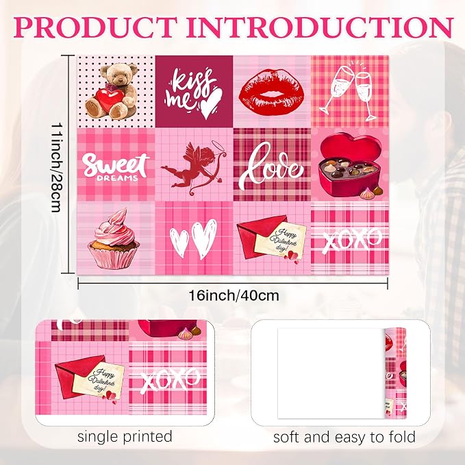 50 PCS Disposable Paper Placemats Valentine's Day Placemats | 16x11 Inch Heart Table Mats for Holiday Indoor Outdoor Party Kitchen Dining Table Decorations