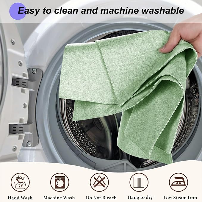 Cloth Placemats Set of 6, Cotton Linen Blend Place Mats, Light Green | Machine Washable, Double Layered, Heat Resistant, Fabric Dining Table Mats for Kitchen, Indoor & Outdoor, 13" x 19"