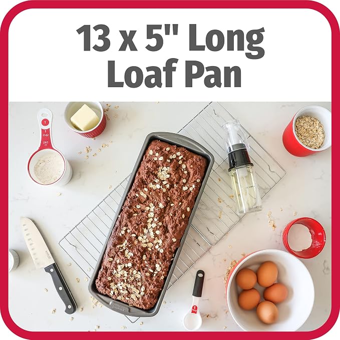 GoodCook Nonstick Loaf Pan Extra-Large Heavy-Duty Steel Bakeware with Easy-Clean Non-Stick Coating, Oven & Dishwasher Safe Pan for Meatloaf Breads Cakes Lasagnas Casseroles & More, 13 x 5-Inch, Gray