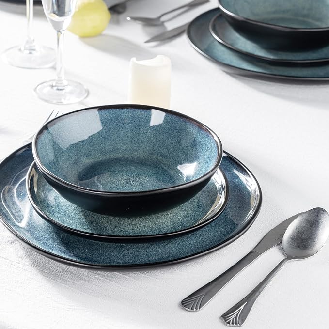 AmorArc Ceramic Dinnerware Sets for 6, 18Pcs Plates and Bowls Sets Dishes | Stoneware Handmade Reactive Glaze Dinner Set, Highly Scratch Resistant | Dishwasher & Microwave Safe Dishware