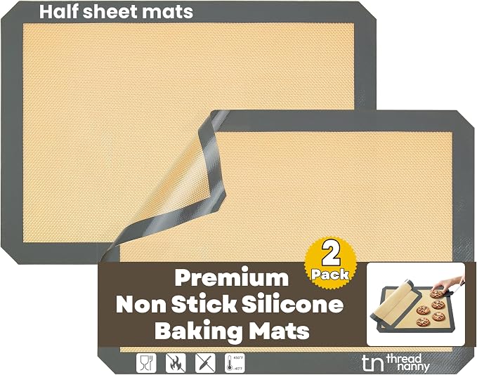 Silicone Baking Mat 2 Pack,Half Sheet 16.5x11.6, Non-Stick Liner For Oven | Reusable Baking Sheet Liner for Bread, Dough, Macaron, Cookie Cooking Liners For Kitchen Counter & Bakery Supplies