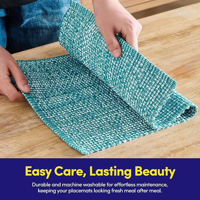 Sweet Home Collection 100% Cotton Placemats for Dining Room Rectangle Two Tone Woven Fabric 13" x 19" Soft Durable Table Mat Set, Set of 6, Turquoise