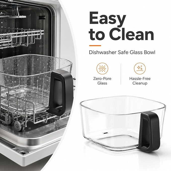 7.4QT Glass Air Fryer with Glass Basket, Black | Visible Window Lid, Digital Control, 360° Air Circulation, Oil-Free Cooking & Baking, Nonstick, Dishwasher Safe Easy Clean