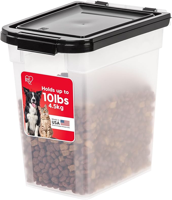 IRIS USA Dog Food Storage Container, Up to 10 lbs, Clear/Black, Made in USA | BPA-Free, Airtight Seal, Best for Cat Food, Bird Seed, Chicken Feed, Pet Toys, Treats, Pellets
