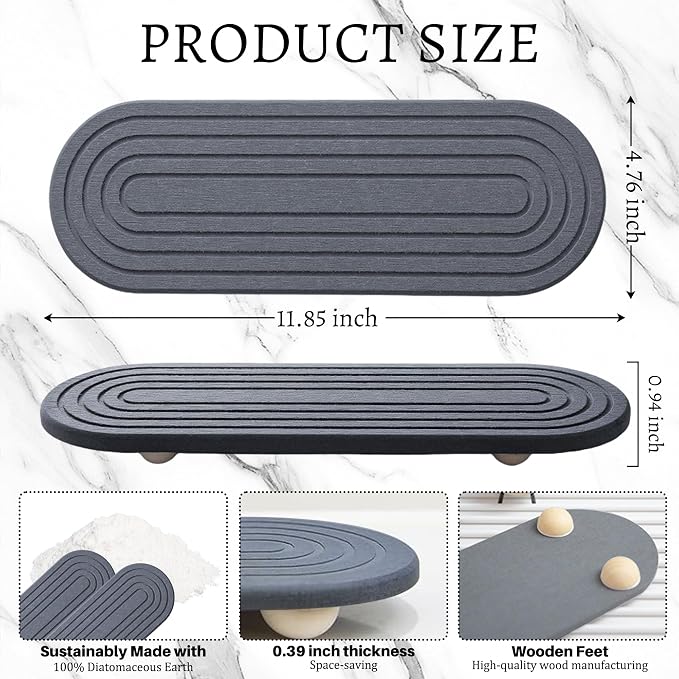 Instant Dry Sink Caddy Organizer, Fast Drying Sink Caddy, Water Absorbing Stone Sponge Holder for Kitchen and Bathroom Countertop with Natural Loofah and Wooden Feet