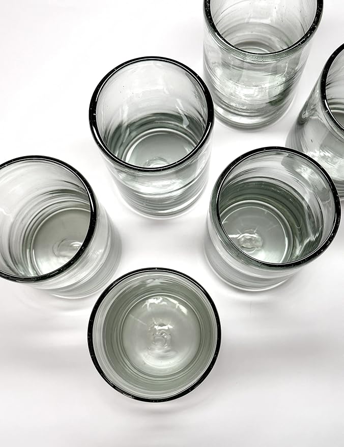 18 oz Hand Blown Mexican Drinking Glasses - Set of 6 tumblers, 18 fl oz each, Clear