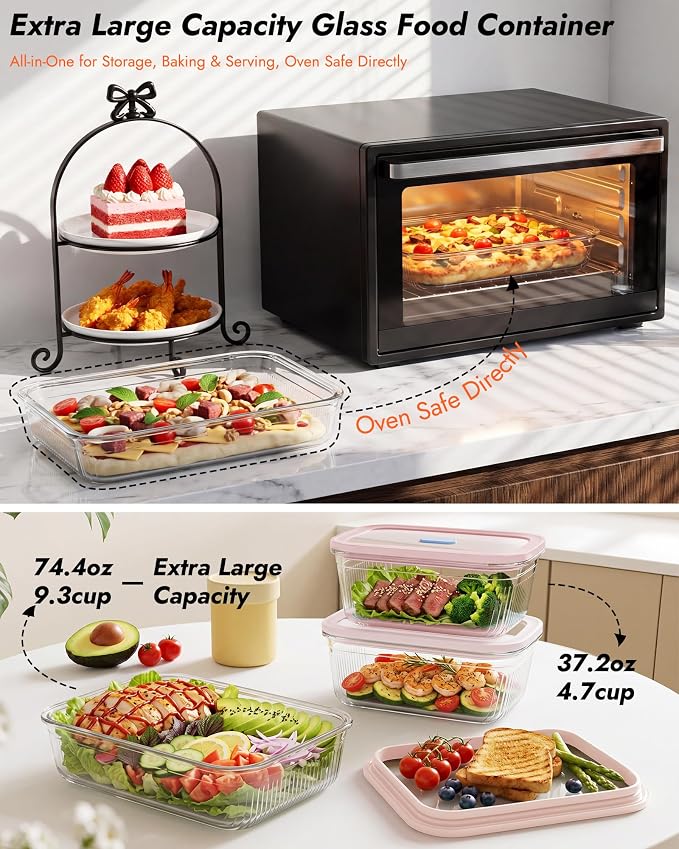Airtight Glass Food Storage Set with Tempered Glass Lids, 4-Pack (2x4.7 & 2x9.3 Cup), Non-Toxic & Plastic-Reduced, Thermal Shock Resistant, Gift Ready