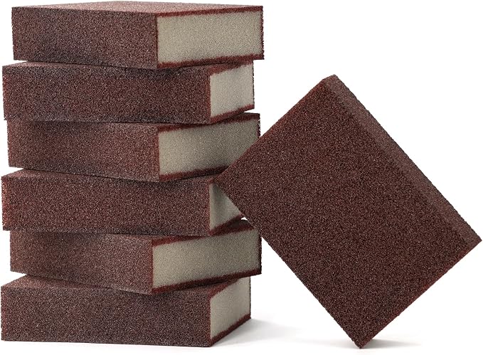 6 Pack Magic Carborundum Sponge with 1 Handle Rust Scrubber for Cookware | High Density Emery Pads Remove Burnt Grease Grime on Pots Pans Sinks Grills Stovetops Kitchen Bathroom Surfaces, Metal Tools