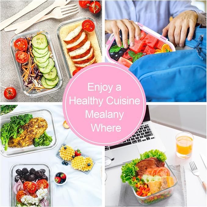 VERONES 10 PACK Glass Meal Prep Containers Set with Lids, Pink | Airtight & Stackable Glass Food Storage Containers Set with Lids, for Microwave, Oven, Freezer & Dishwasher Friendly
