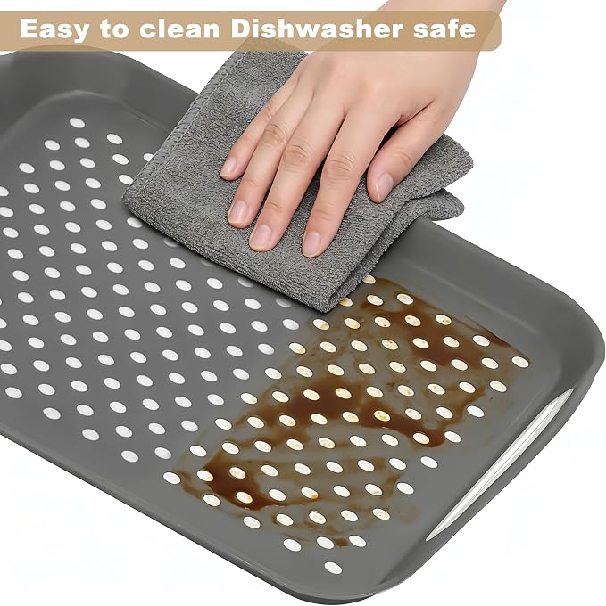 Non-Slip Lap Tray Set of 2, Gray | Dishwasher safe rectangular serving trays with handles. Perfect for couch, bed, desk. Sturdy, easy to clean