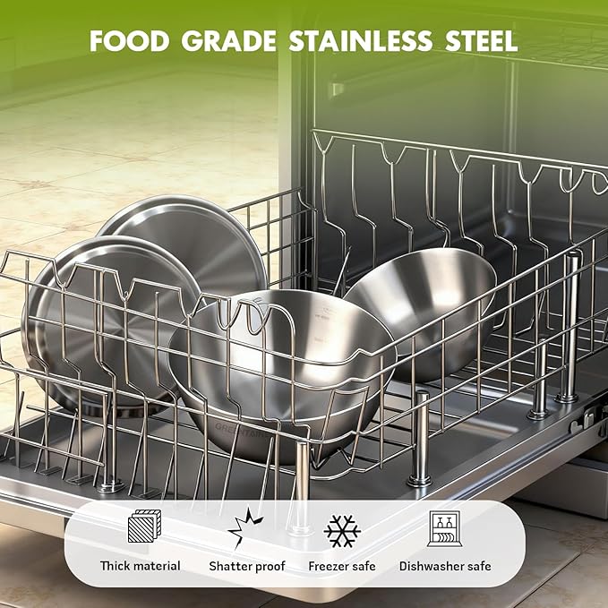 Greentainer Stainless Steel Mixing Bowls Set of 5 | 5.2 to 0.8 Qt Nesting Bowls with Measurement Markings | Dishwasher Safe | Metal Kitchen Bowls for Baking, Prepping, Cooking and Serving Food