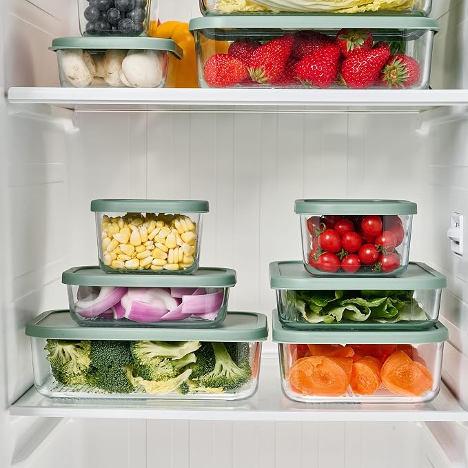 Glass Food Storage Containers with Lids — 12 Piece — 24.4 oz Glass with BPA-Free Leakproof Stackable Lids — Microwave, Oven & Dishwasher Safe — Ideal for Meal Prep & More - Soft Sage