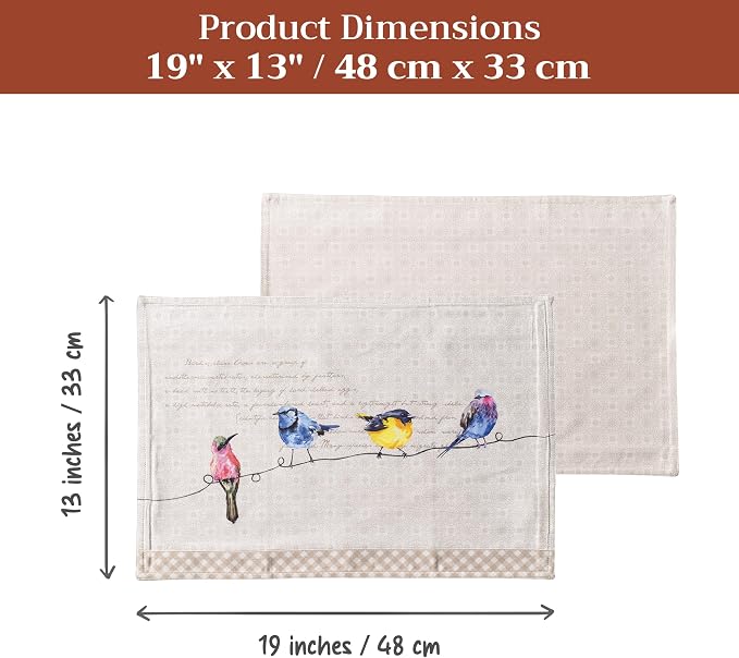 Maison d' Hermine Placemats Set of 4 Reusable 100% Cotton (13"x19") | Cloth Place Mats Washable Table Mats for Kitchen Dining Party Wedding Hotel Home Restaurant Spring Summer - Birdies on Wire