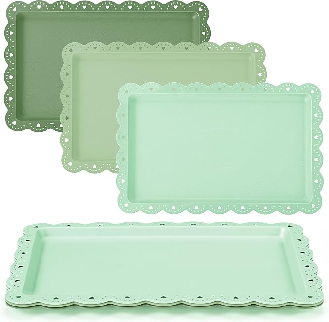 3 Pcs Green Serving Trays Plastic Platters Dessert Cupcake Holder Party Supplies 14.4 x 9.3 Inches Rectangular Cookie Snack Display Tray for Wedding Restaurant