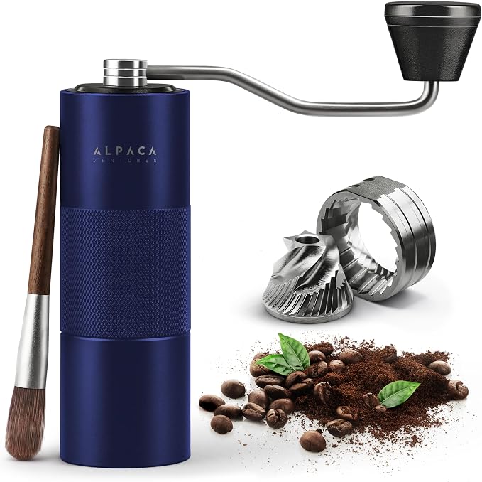 Premium Manual Coffee Grinder for Espresso, Pour Over & French Press with Stainless Steel Conical Burr, Precision Adjustable Hand Grinder, Compact Travel Size - by Alpaca Ventures
