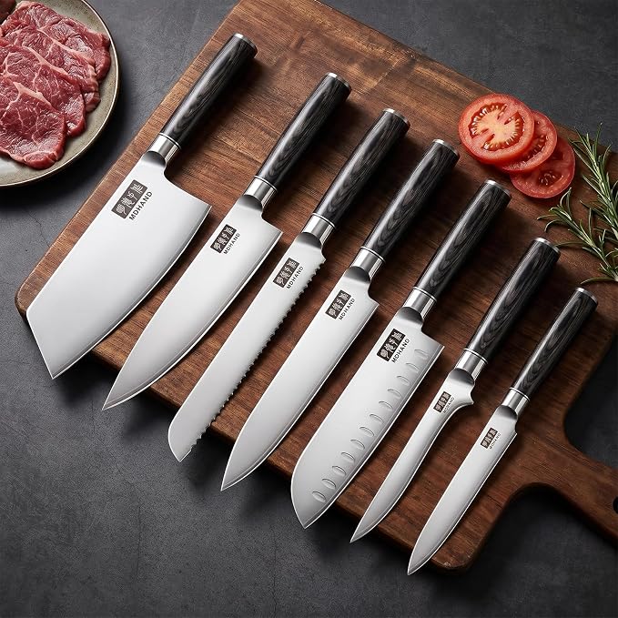 Kitchen Knife Set 7 Pieces, Ultra Sharp Japanese Knife Set Gift Box | High Carbon Stainless Steel Chef Knife Set with Pakkawood Handle, Knives Set for Kitchen & Home Cooking, Dishwasher Safe