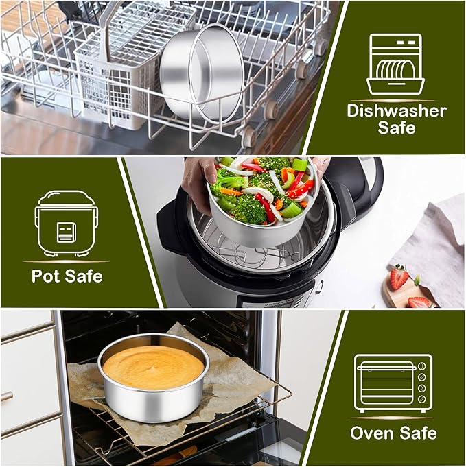 P&P CHEF 6 Inch Cake Pans Set, 1Pc Stainless Steel Round Baking Pan | Round Layer Cake Tins for Birthday Wedding, Non Toxic & Heavy Duty, 3 Inch Deep Side & Mirror Finish, Oven & Dishwasher Safe