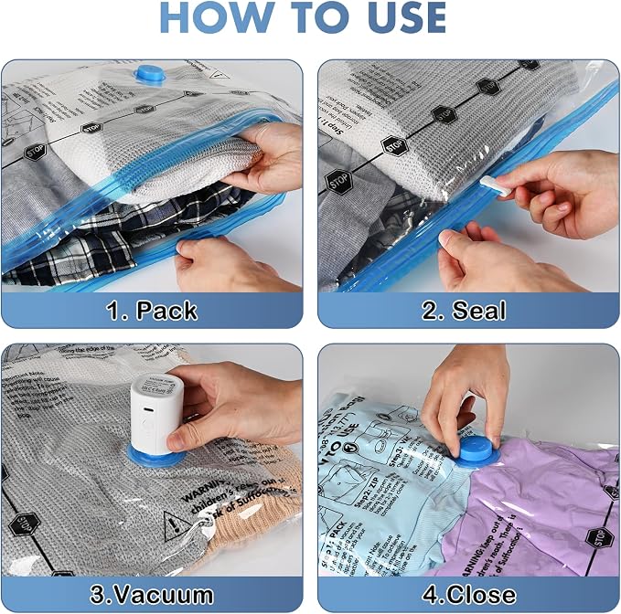 BoxLegend 20 Pack Travel Vacuum Storage Bags with Wireless USB Electric Pump (1200mAh) 4 Sizes for Luggage, Suitcase & Backpack Must-Have Travel Essentials Save 80% Space for Clothes & Packing