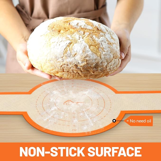 HOTEC 2 Pcs Silicone Bread Sling for Dutch Oven, 0.7MM Thickened Heat Resistant to 500°F Non-Stick Baking Mat with Long Handle Easy to Transfer Sourdough Bread, Dutch Oven Liners Baking Supplies