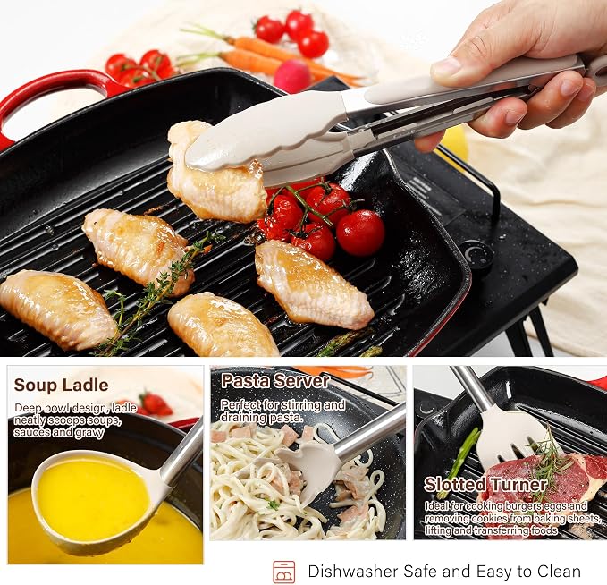 NCUE 35 Pcs Silicone Cooking Utensils Set BPA Free 446°F Heat Resistant | Stainless Steel Handles Kitchen Utensils Set, Thickened Heads Silicone Grips Nonstick Dishwasher Safe for Baking Housewarming