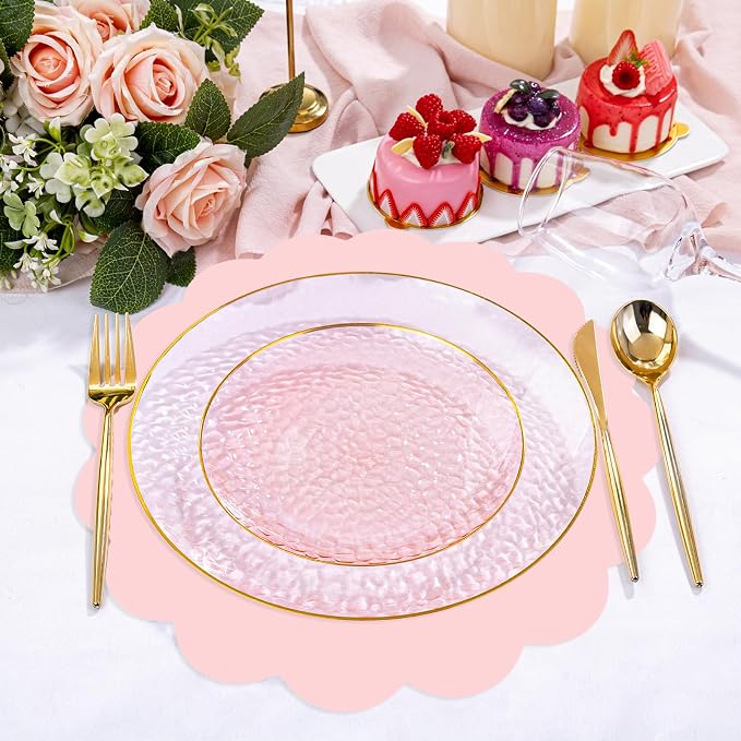 50 Pcs Light Pink Paper Placemats, Disposable Scalloped Placemat Decorative Placemats for Birthday Wedding Baby Shower Banquet Tea Party,13.5 Inch