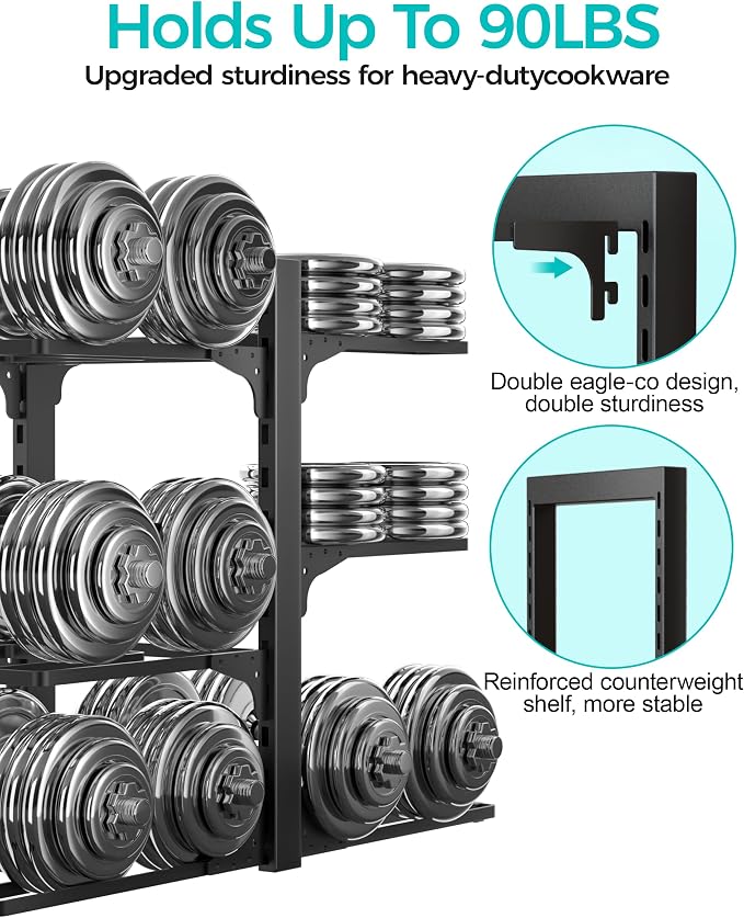 Pots and Pans Organizer Under Cabinet 13.8", 6-Tier Adjustable Rack | 2 DIY Modes, Tool-Free Assembly, Max 90 Lbs, Fits Cast Iron Pans, Dutch Ovens & Heavy Cookware, For Kitchen Cabinets