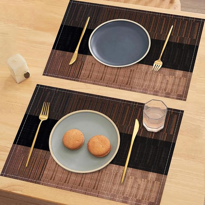 Brown Placemats Set of 4, 12x18 Inch Washable Easy to Clean Heat-Resistant Anti-Skid Grey Placemats for Holiday Party Kitchen Dining Room Decoration