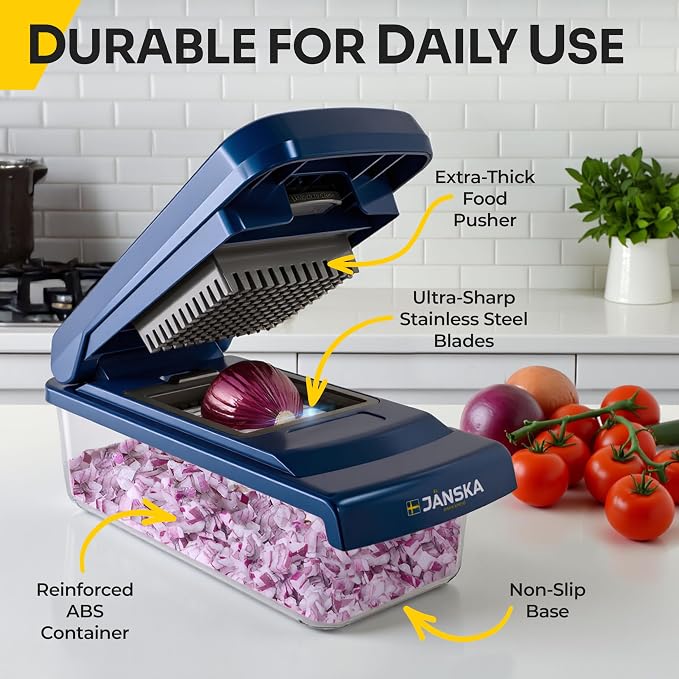 UltraChop All-In-1 Vegetable Chopper, Blue | 12 Blade Heavy Duty, Food Chopper Container, Spiralizer, Mandoline Slicer Onion Mincer, French Fry And Salad Cutter