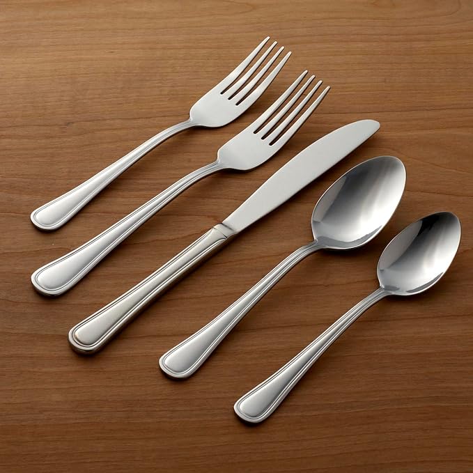 Oneida Tress 50-Piece 18/0 Silverware Set for 8, Flatware | mirror finish, dishwasher safe | includes serving spoons and utensil set | heavy duty, cutlery set for kitchen and dining