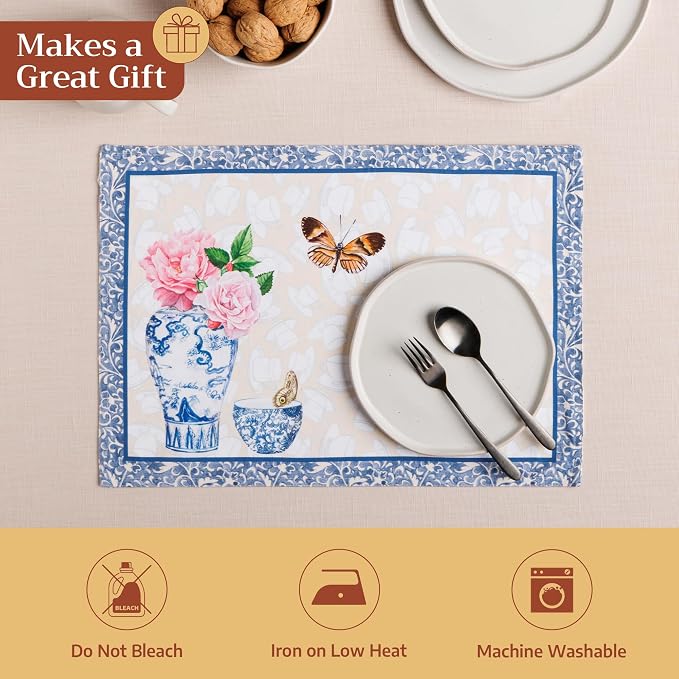 Maison d' Hermine Placemats Set of 4 Reusable 100% Cotton (13"x19") | Cloth Place Mats Washable Table Mats for Kitchen Dining Party Wedding Hotel Home Restaurant Spring Summer - Canton