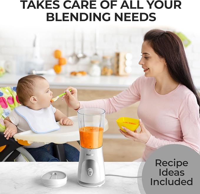 Mueller Heavy-Duty Personal Blender for Shakes and Smoothies with a 15 Oz Travel Cup and Lid, Juices, Baby Food, Portable Blender & Food Processor, White