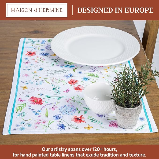 Maison d' Hermine Placemats Set of 4 Reusable 100% Cotton (13"x19") | Cloth Place Mats Washable Table Mats for Kitchen Dining Party Wedding Hotel Home Restaurant Spring Summer - Just Floral