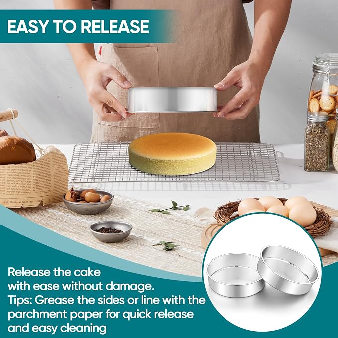 TeamFar 7 Inch Cake Pan Set of 2, Stainless Steel Round Cake Baking Pan | Layer Baking Tin for Birthday Wedding, Non-Toxic & Heavy-Duty, Mirror Finish & Leak Proof, Oven & Dishwasher Safe