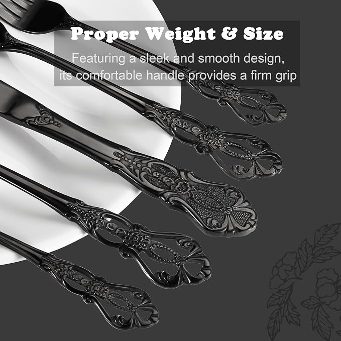 Runfly Gorgeous Retro Royal Black Stainless Steel 20-Piece Flatware Set | Silverware Set for 4, Anti-rust Cutlery Set Utensils Kitchen Including Fork Spoon and Knife