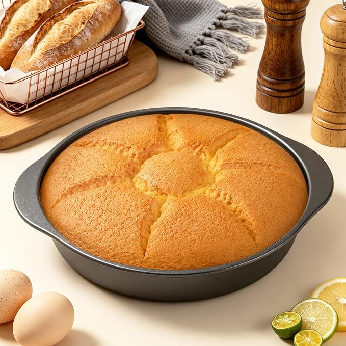 9 Inch Cake Pan Set, 3-Piece Carbon Steel Round Cake Pans with 100 Pre-Cut Parchment Paper Rounds, Nonstick Baking Pans for Layer Cakes, Pizza and Desserts