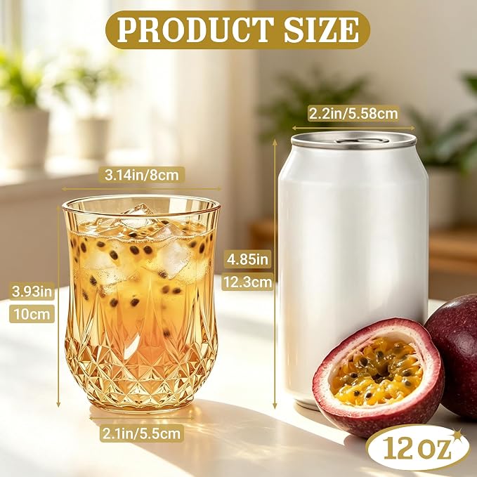 24 Pack 12 Oz Plastic Stemless Wine Glasses, Gold | Unbreakable, Reusable, Elegant Vintage Design, Fancy Cocktail Cups, Whiskey, Champagne, Wedding, Party, Bars, Holiday Events