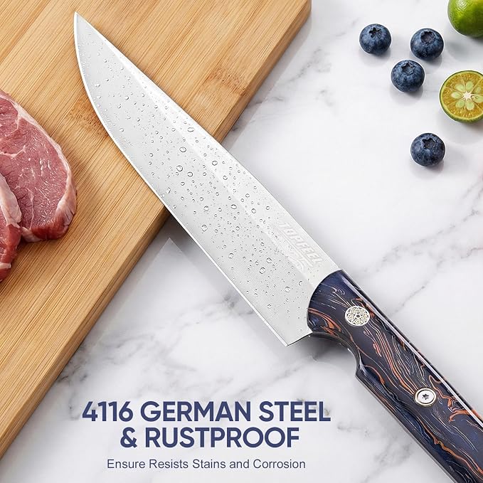 Topfeel 3-Piece Kitchen Knife Set, 5Cr15MoV High Carbon Stainless Steel | Includes 8-inch chef and Kiritsuke knives plus 5-inch utility knife with full-tang acrylic handles and gift box